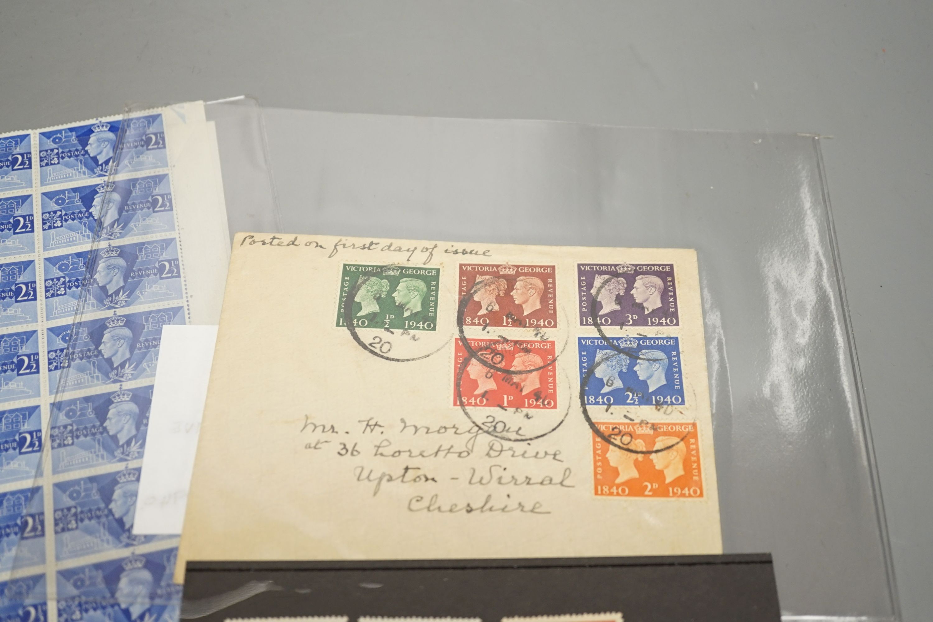Great Britain 1939-48 set of high values u/m, 1948 Silver Wedding £1 - three u/m pairs and set on illustrated F.D. cover. mint blocks 1946 Victory 2½ and 3d